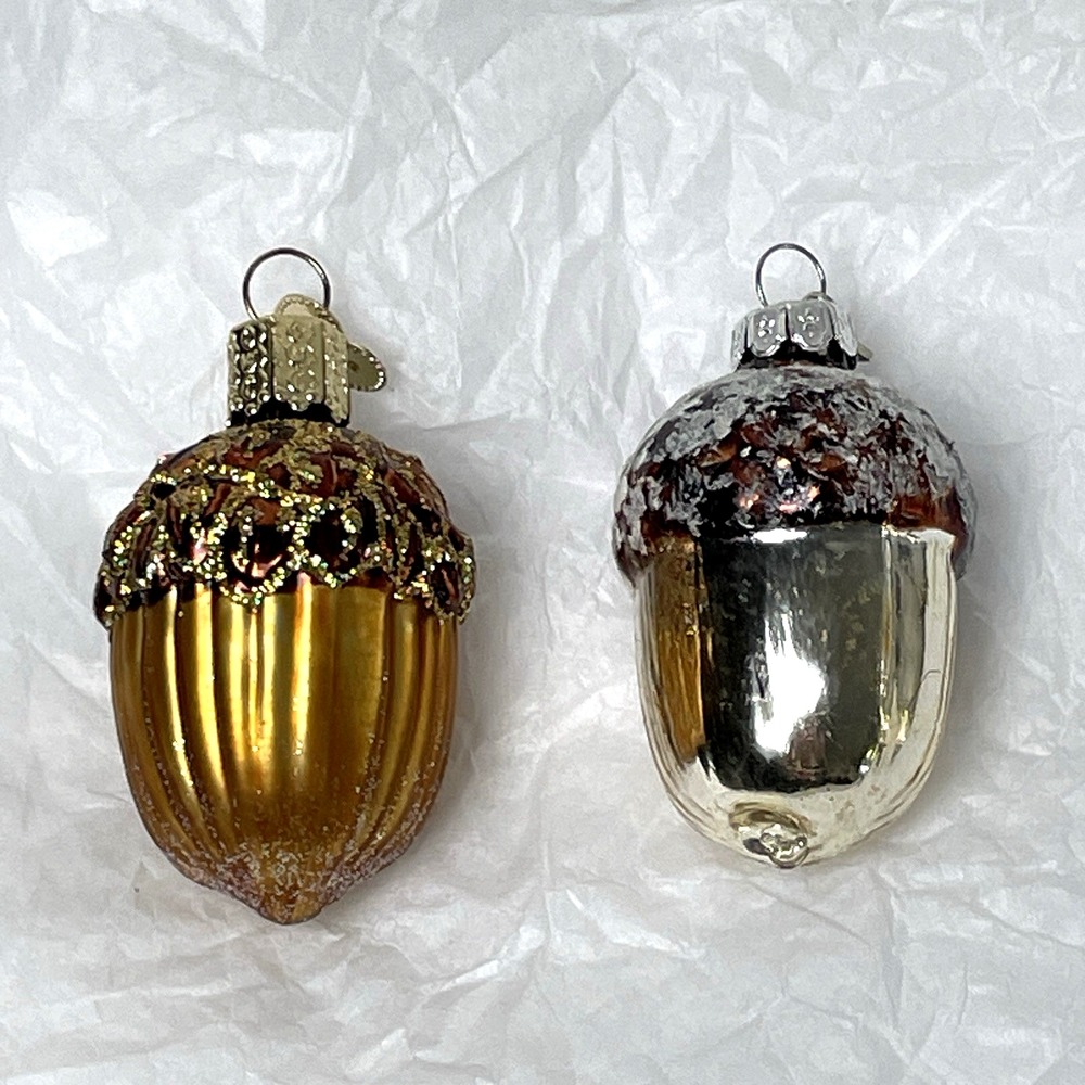 Old World Christmas Midwest Cannon Falls Glass Acorn Ornaments Mini Lot of 2